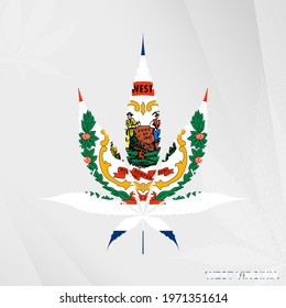 Flag of West Virginia in Marijuana leaf shape. The concept of legalization Cannabis in West Virginia. Medical cannabis illustration.