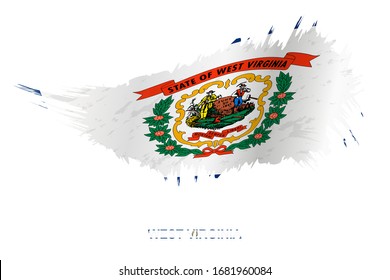 Flag of West Virginia state in grunge style with waving effect, vector grunge brush stroke flag.