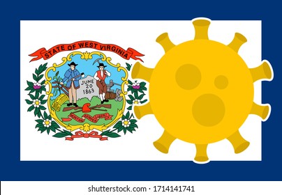 Flag of West Virginia State With Outbreak Viruses Background of USA State flag. Novel Coronavirus Disease COVID-19. Coronavirus Infection And The Epidemic In America. USA Lockdown.