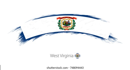 Flag of West Virginia state in rounded grunge brush stroke. Vector illustration.