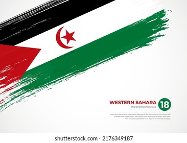 Flag of Western Sahara with creative painted brush stroke texture background