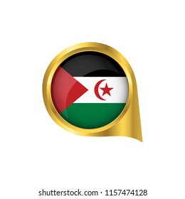 Flag of Western Sahara, location map pin, pointer flag Western Sahara, button gold, Icon country . Vector Illustration EPS10.
