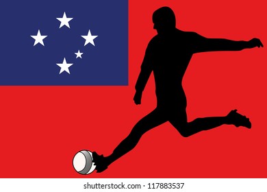 The flag of Western Samoa with a football player