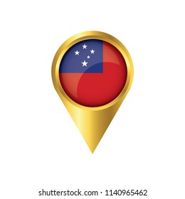 Flag of Western Samoa.symbol check in Western Samoa, golden map pointer with the national flag of Western Samoa in the button. vector illustration.