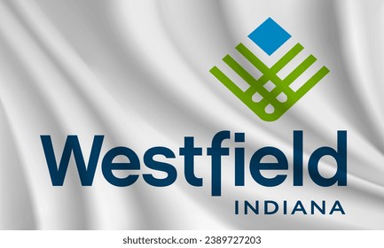 Flag of Westfield, Indiana, USA. Realistic waving flag of Westfield vector background.