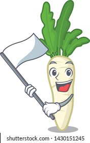 With flag white radish in a cartoon fridge