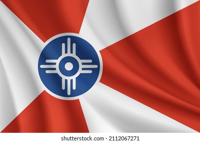 Flag of Wichita, Kansas, USA. Realistic waving flag of Wichita vector background.