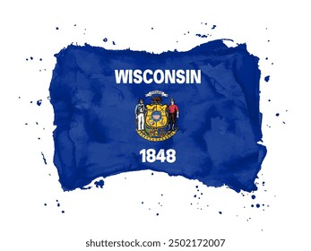 Flag of  Wisconsin, brush stroke background.  New Flag State Wisconsin of United States on white background. Watercolor style for your design.  USA. EPS10.