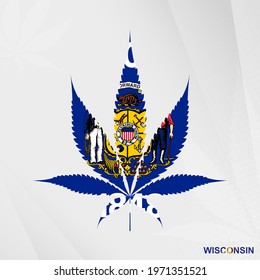 Flag of Wisconsin in Marijuana leaf shape. The concept of legalization Cannabis in Wisconsin. Medical cannabis illustration.