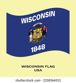 Flag of Wisconsin , Flag of USA state Wisconsin Vector Illustration,Waving flag of Wisconsin, USA Flag of Wisconsin vector illustration, USA.