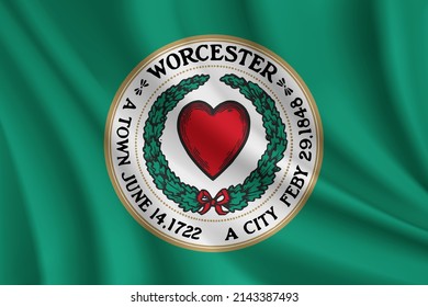 Flag of Worcester, Massachusetts, USA. Realistic waving flag of Worcester vector background.