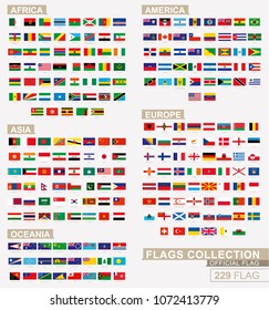 Flag of the world, big collection sorted alphabetical by Africa, America, Asia, Europe and Oceania. Official dimension vector flag. 