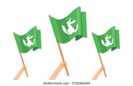Flag for the world, Hands holding green flag design.