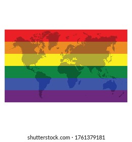   Flag   With World Map Rainbow   LGBT Pride Flag   With A Earth Map