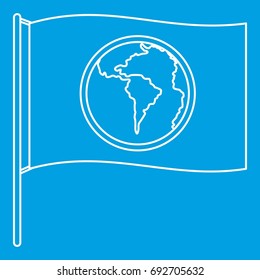 Flag with world planet icon blue outline style isolated vector illustration. Thin line sign