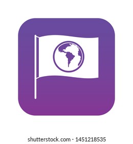 Flag with world planet icon digital purple for any design isolated on white vector illustration