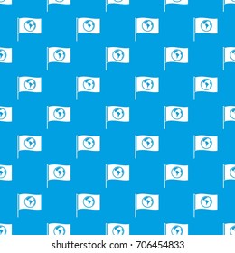 Flag with world planet pattern repeat seamless in blue color for any design. Vector geometric illustration