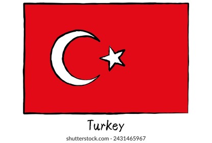 Flag of the world, Turkey, analog hand-drawn style, Vector Illustration