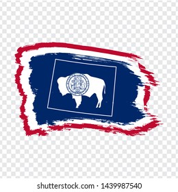 Flag of Wyoming from brush strokes and map of  Wyoming. United States of America. High quality map Wyoming and flag on transparent background. Stock vector. Vector illustration EPS10.