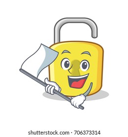 With flag yellow lock character mascot