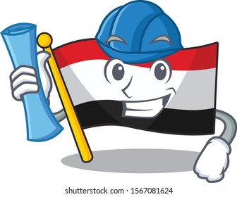 Flag yemen cartoon with in architect character