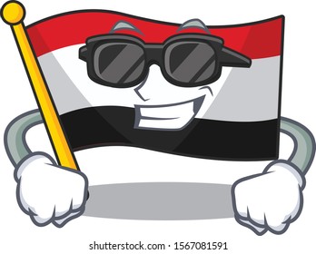 Flag yemen cartoon with in super cool character