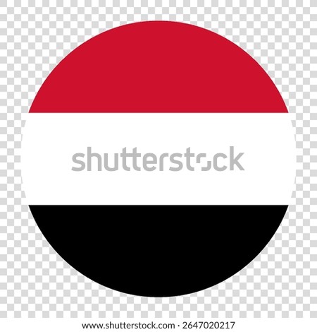 Flag of Yemen. Yemen circle flag logo icon computer vector illustration design. Transparent checkerboard background.