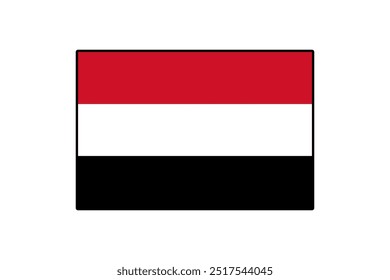 The flag of Yemen displays three horizontal stripes in red, white, and black. Each color represents different elements of Yemeni heritage and history. The design highlights national pride and unity.