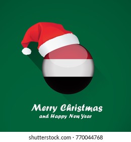 Flag of yemen. Merry Christmas and happy new year background design with glossy round Flag of yemen. vector illustration.