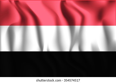 Flag of Yemen. Rectangular Shape Icon with Wavy Effect