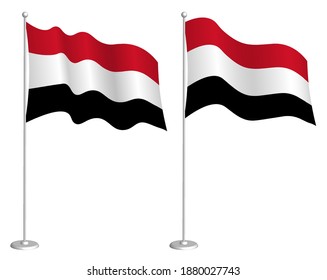 flag of yemen republic on flagpole waving in wind. Holiday design element. Checkpoint for map symbols. Isolated vector on white background