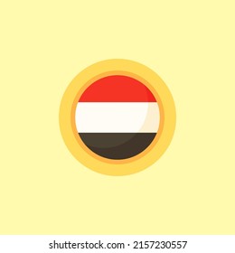 Flag of Yemen with round frame. Flat design style.