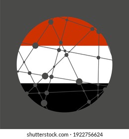 Bandera de Yemen. Forma redonda. Líneas conectadas con puntos.