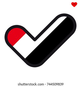 Flag of Yemen in the shape of check mark, vector sign approval, symbol of elections, voting.