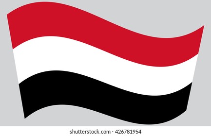 Flag of Yemen waving on gray background