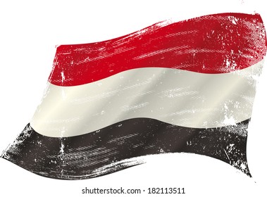 flag of  Yemen in the wind with a texture