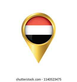 Flag of Yemen.symbol check in Yemen, golden map pointer with the national flag of Yemen in the button. vector illustration.