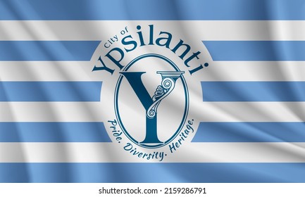 Flag of Ypsilanti, Michigan, USA. Realistic waving flag of Ypsilanti vector background.