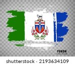 Flag of  Yukon from brush strokes. Canada.  Flag  Yukon Territory with title on transparent background for your web site design, app, UI.  Vector. EPS10.
