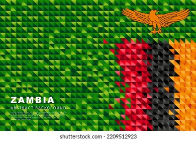 Bandera de Zambia. Fondo abstracto de pequeños triángulos coloridos verdes, rojos, negros y naranjas. Ilustración vectorial.
