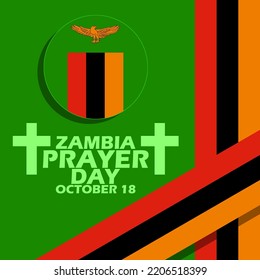 Flag of zambia with bold text, cross and ribbon to celebrate Prayer Day on October 18 in Zambia