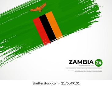 Flag of Zambia with creative painted brush stroke texture background