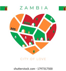 Flag of Zambia with heart shaped landscape : Vector Illustration