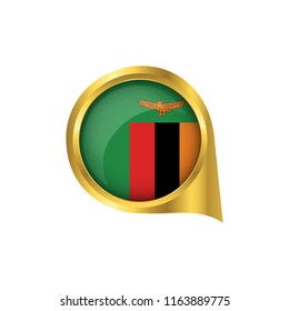 Flag of Zambia, location map pin, pointer flag Zambia, button gold, Icon country . Vector Illustration EPS10.