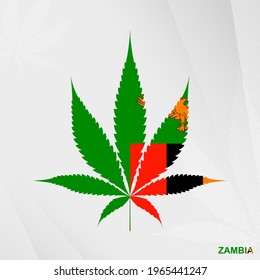 Bandera de Zambia en forma de hoja de marihuana. El concepto de legalización del cannabis en Zambia. Ilustración médica de cannabis.