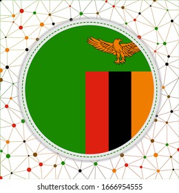 Flag of Zambia with network background. Zambia sign. Radiant vector illustration.