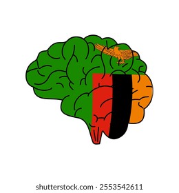 Flag of Zambia. Vector illustration of a combination of a human brain with a country flag on a white background.