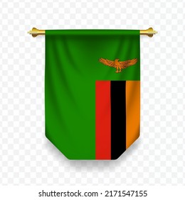 Flag of Zambia. Vector illustration of a vertical hanging flag on a transparent background (PNG). 