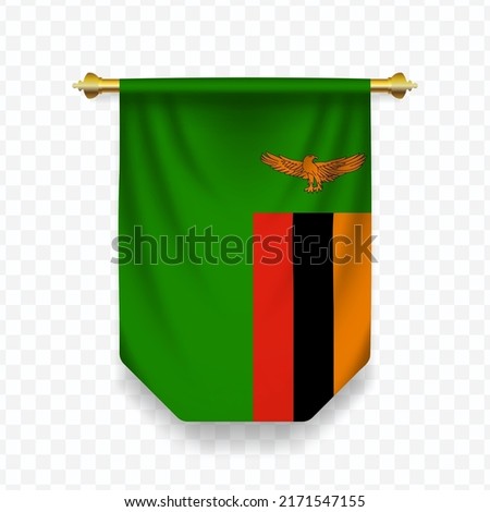 Flag of Zambia. Vector illustration of a vertical hanging flag on a transparent background (PNG). 