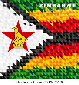 Flag of Zimbabwe. Abstract background of small colorful green, white, black, red and yellow triangles. Vector illustration.